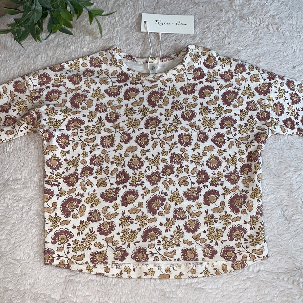 NWT Rylee + Cru Cream & Purple Floral Top 0-3M